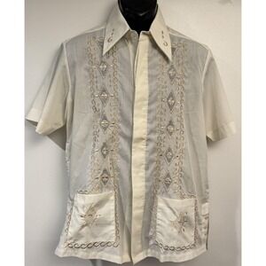 Vintage Sutton Place Shirt Mens L White Embroidered Short Sleeve Button-Up